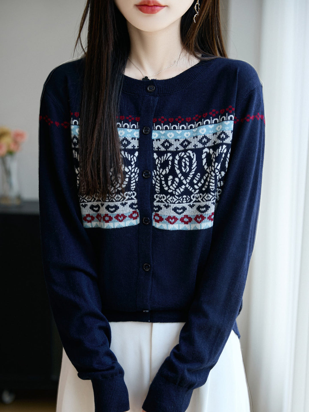 Laura | Polished Button-Front Fair Isle Cardigan Womens