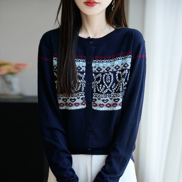 Laura | Polished Button-Front Fair Isle Cardigan Womens