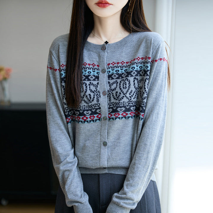 Laura | Polished Button-Front Fair Isle Cardigan Womens