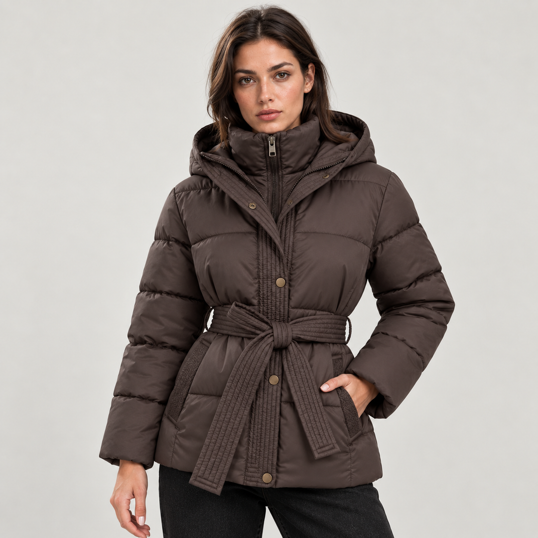 Lauren | Stylish Belted Hooded Puffer Jacket Women