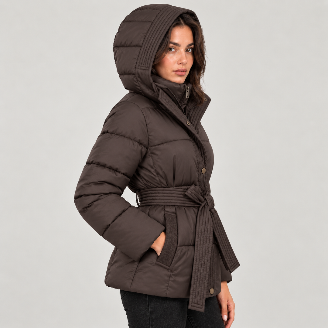 Lauren | Stylish Belted Hooded Puffer Jacket Women