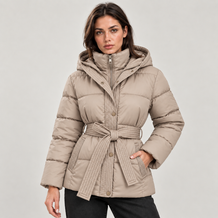 Lauren | Stylish Belted Hooded Puffer Jacket Women