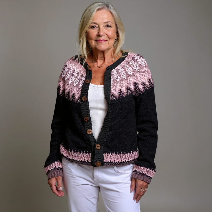 Lisa | Effortless Fair Isle Cardigan Womens Button Front Sweater
