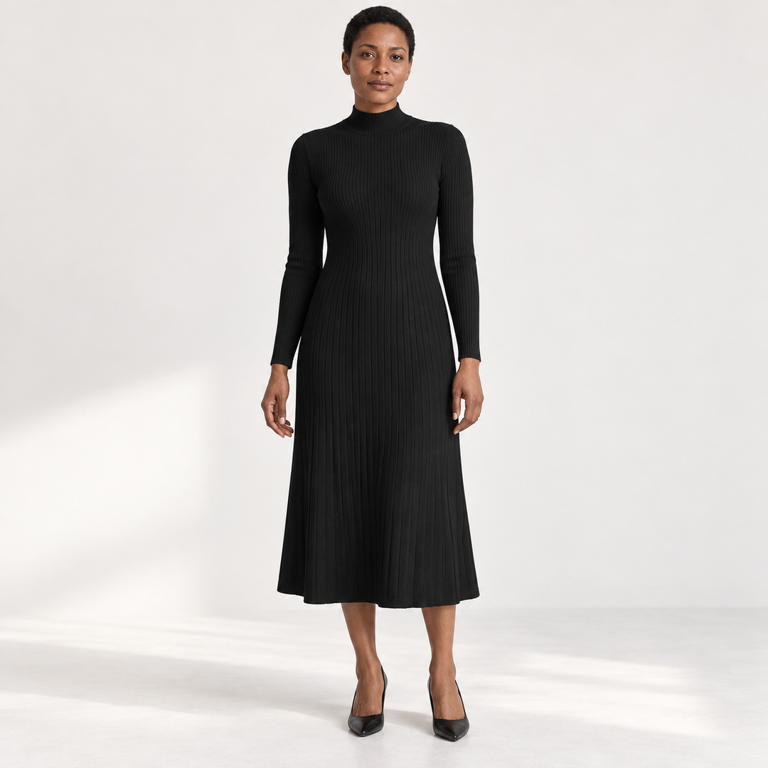 Lisa | Graceful Ribbed Mock Neck Midi Sweater Dress