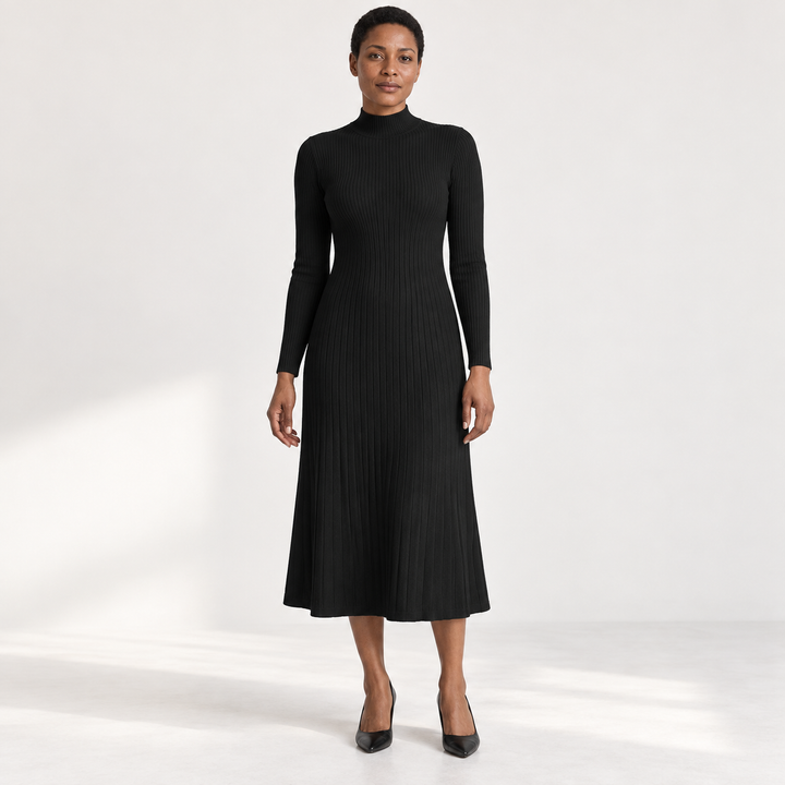 Lisa | Graceful Ribbed Mock Neck Midi Sweater Dress