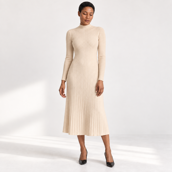 Lisa | Graceful Ribbed Mock Neck Midi Sweater Dress