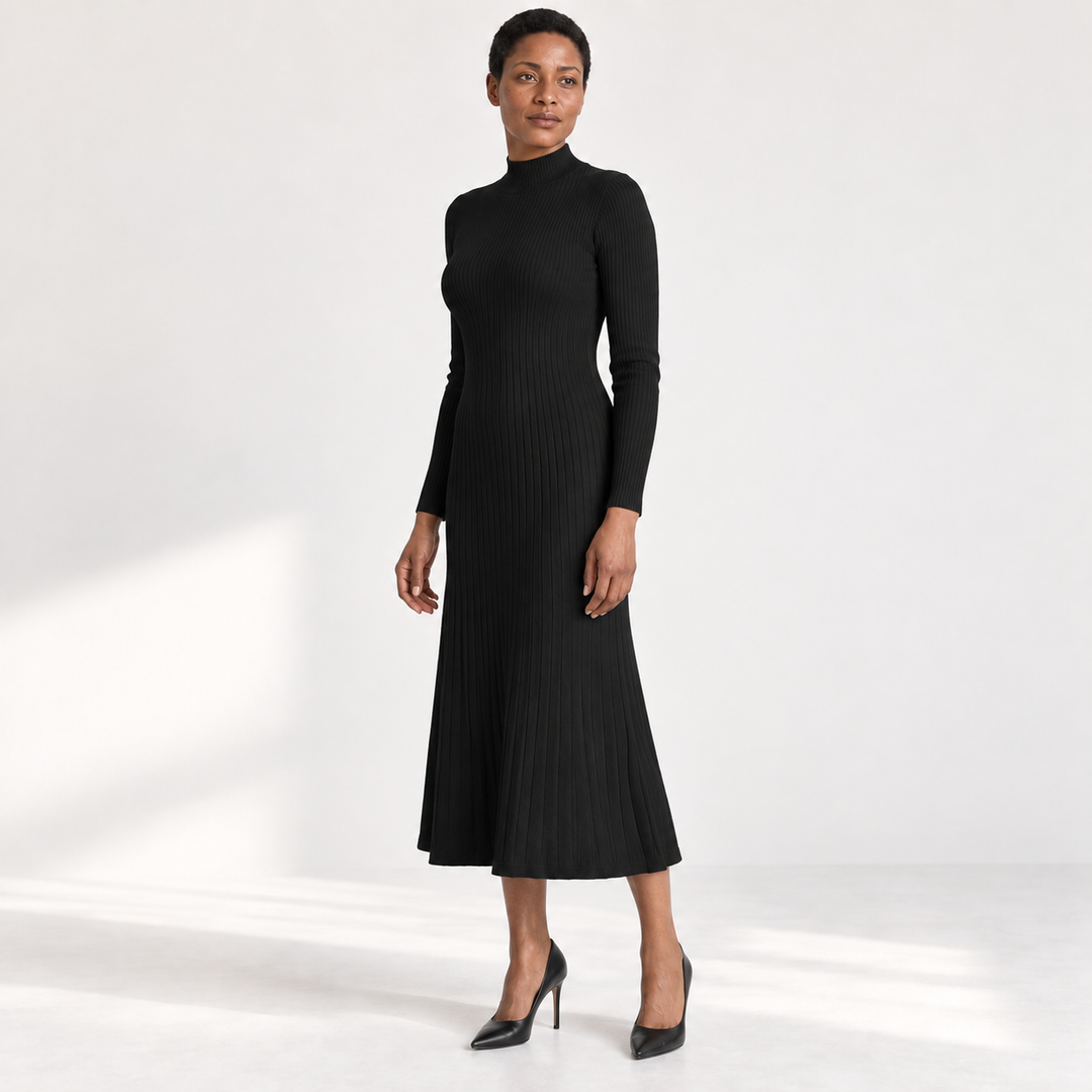 Lisa | Graceful Ribbed Mock Neck Midi Sweater Dress