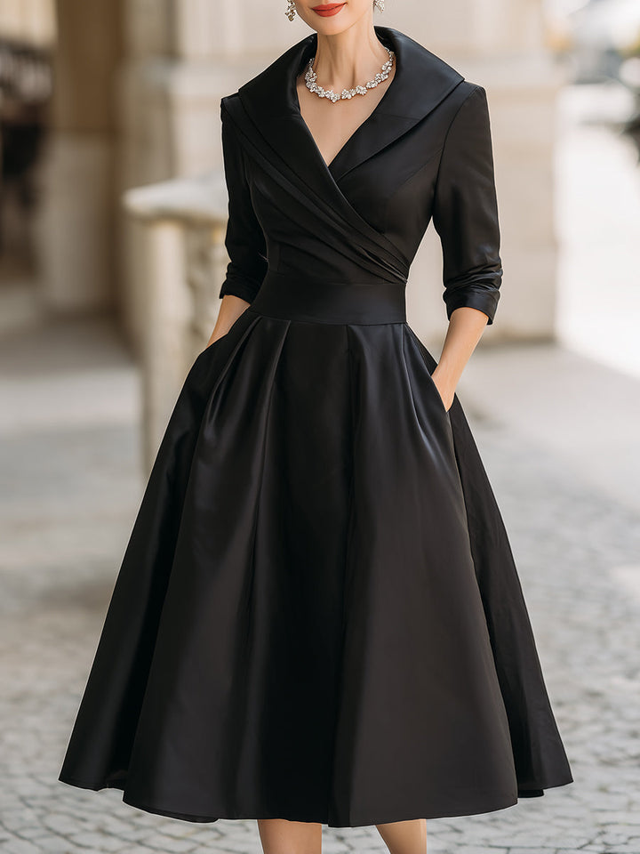 Lisa | Polished Collared A-Line Midi Christmas Dress