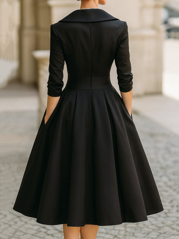 Lisa | Polished Collared A-Line Midi Christmas Dress