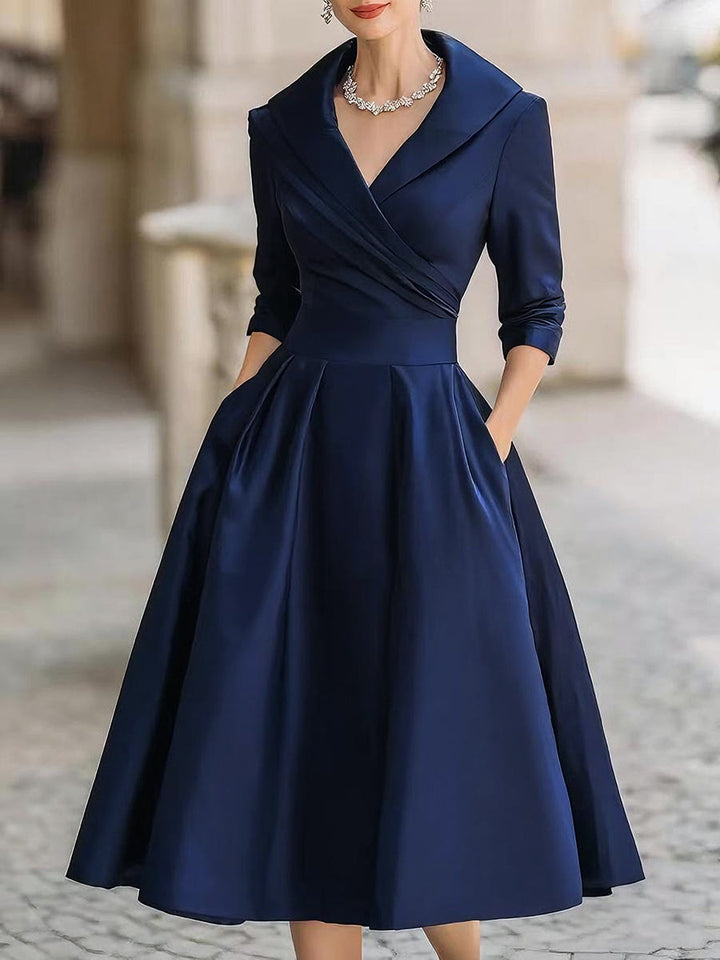 Lisa | Polished Collared A-Line Midi Christmas Dress
