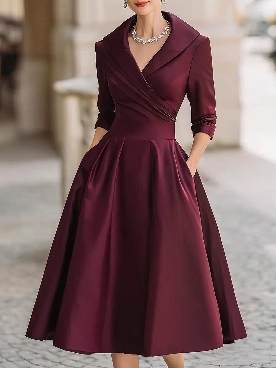 Lisa | Polished Collared A-Line Midi Christmas Dress