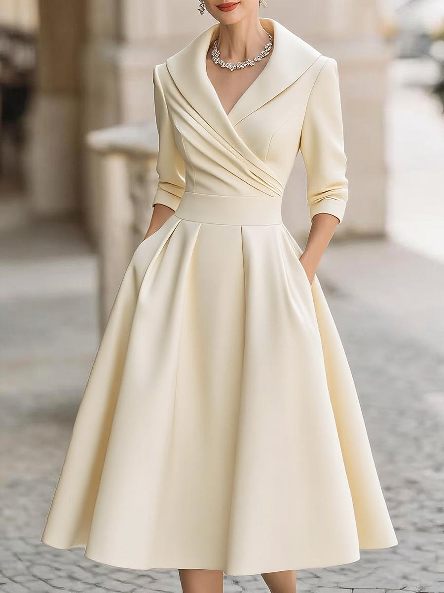 Lisa | Polished Collared A-Line Midi Christmas Dress