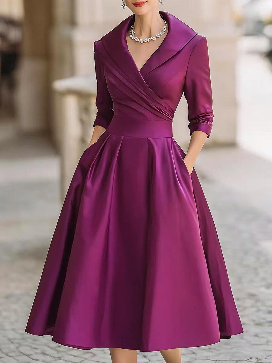 Lisa | Polished Collared A-Line Midi Christmas Dress