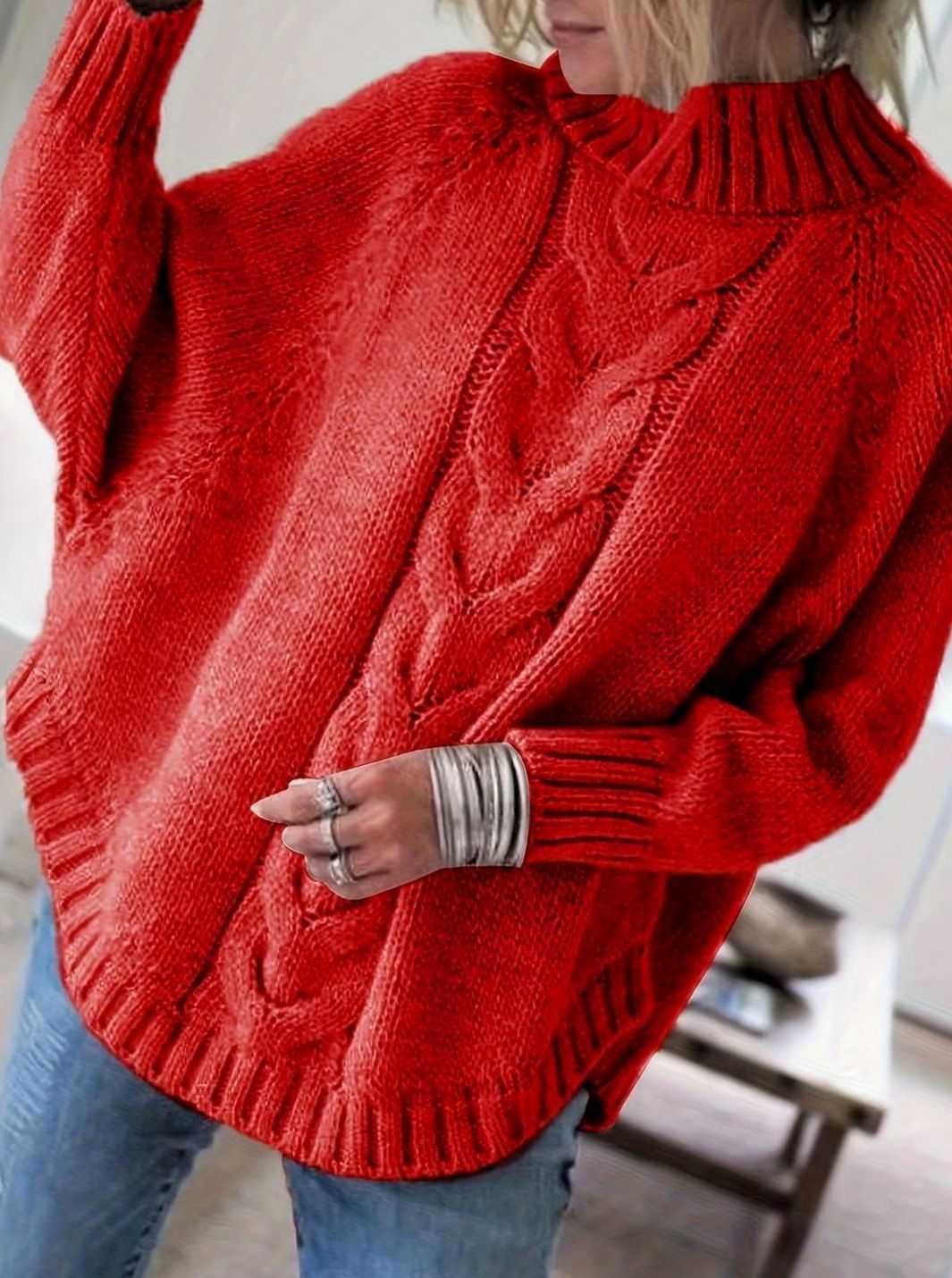 Margaret | Effortless Oversized High Neck Chunky Cable Knit Sweater