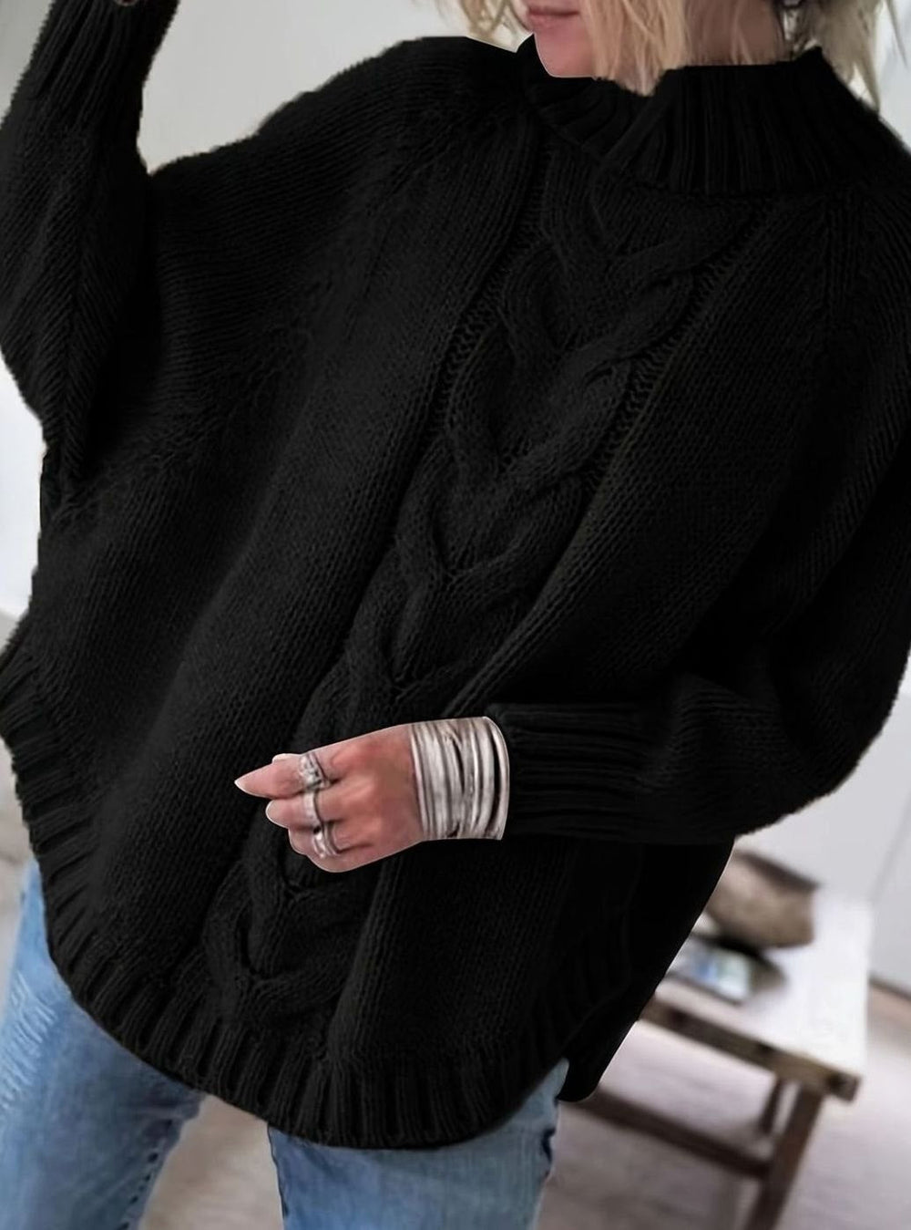Margaret | Effortless Oversized High Neck Chunky Cable Knit Sweater