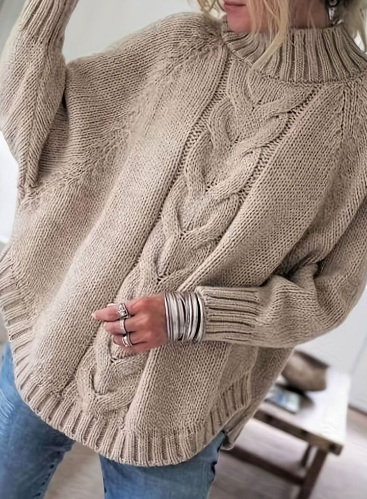 Margaret | Effortless Oversized High Neck Chunky Cable Knit Sweater