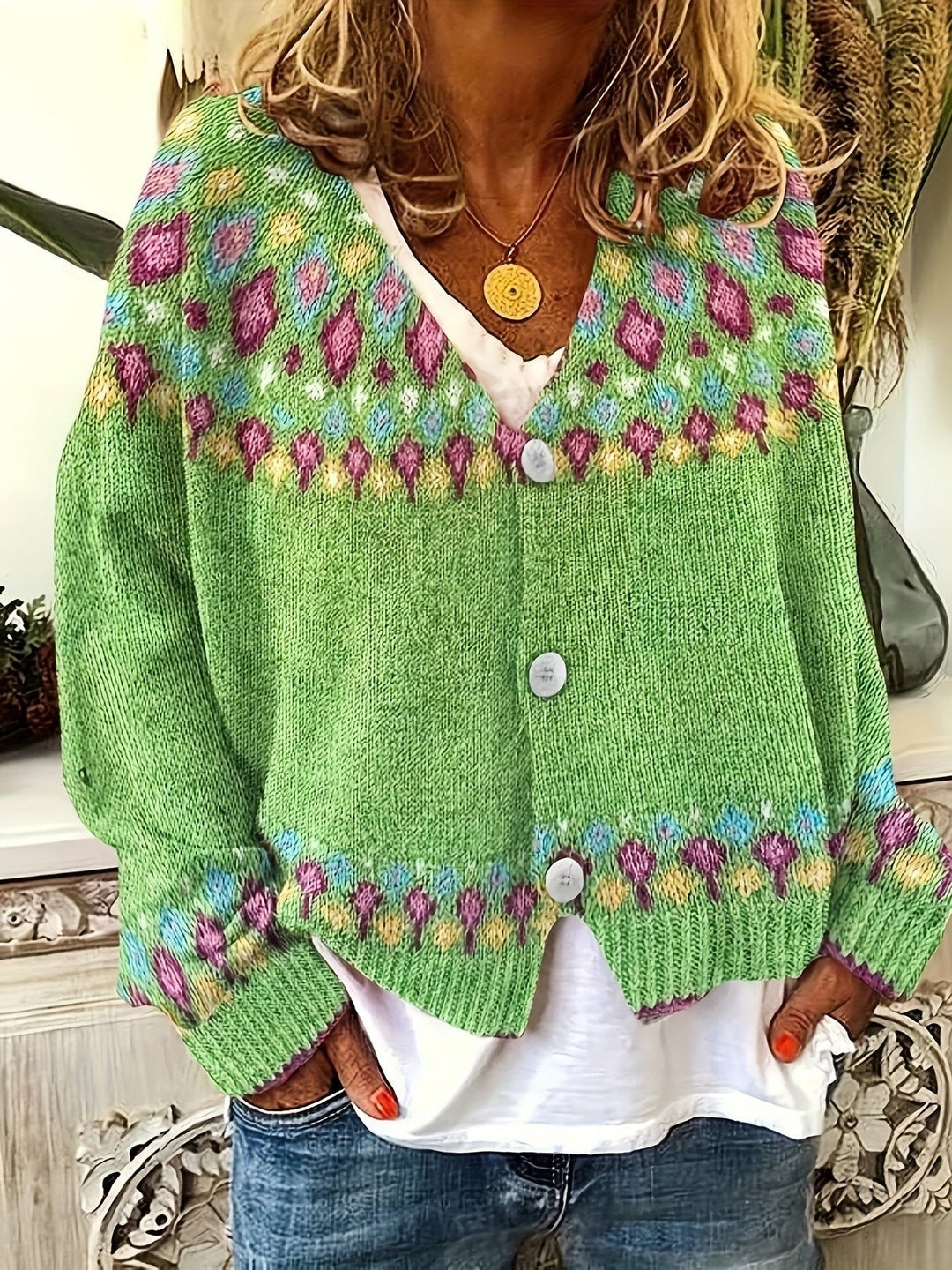 Margaret | Timeless V-Neck Fair Isle Cardigan Womens