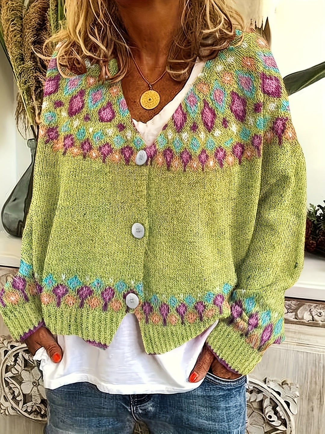 Margaret | Timeless V-Neck Fair Isle Cardigan Womens