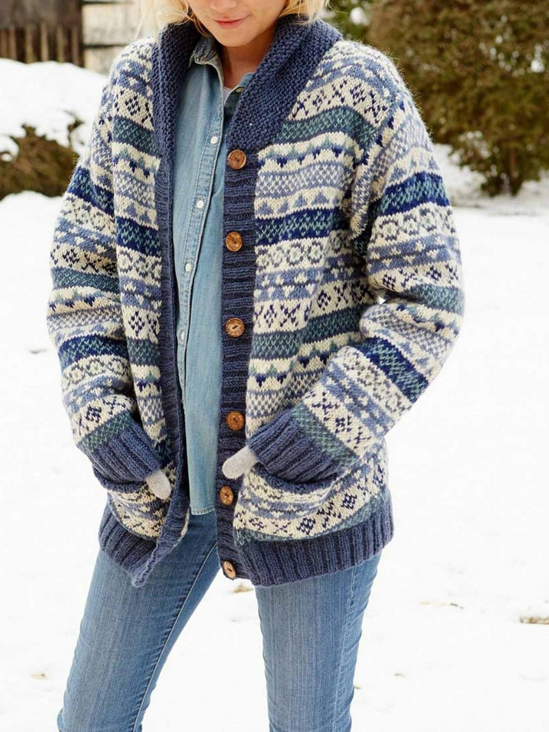 Marilyn | Shawl Collar Fair Isle Cardigan Womens