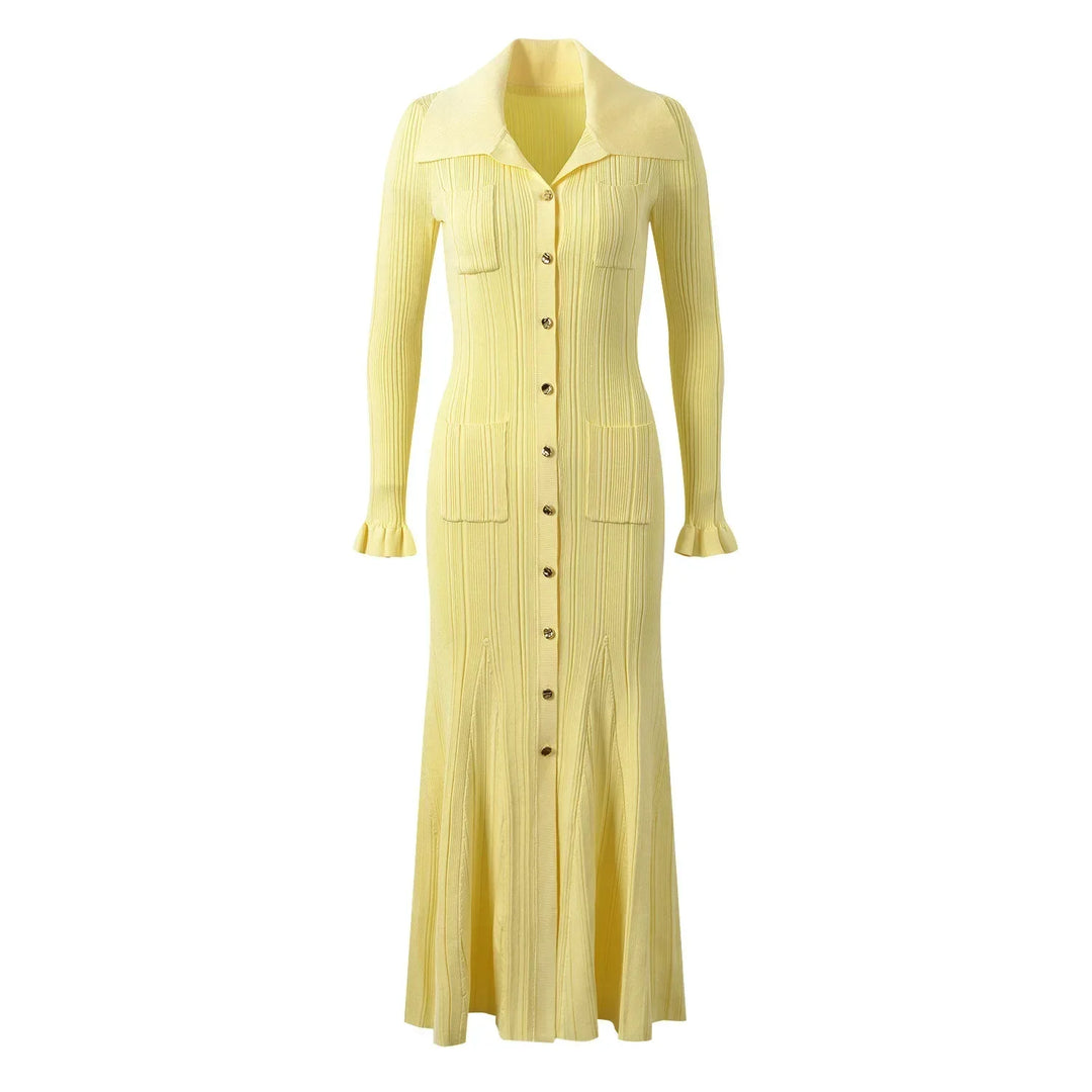 Martha | Polished Ribbed Button-Front Maxi Sweater Dress
