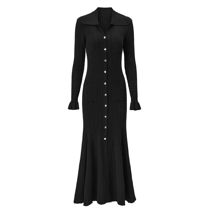 Martha | Polished Ribbed Button-Front Maxi Sweater Dress