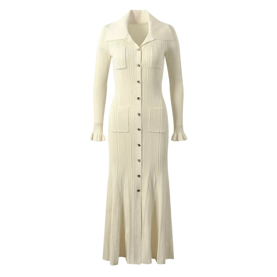 Martha | Polished Ribbed Button-Front Maxi Sweater Dress