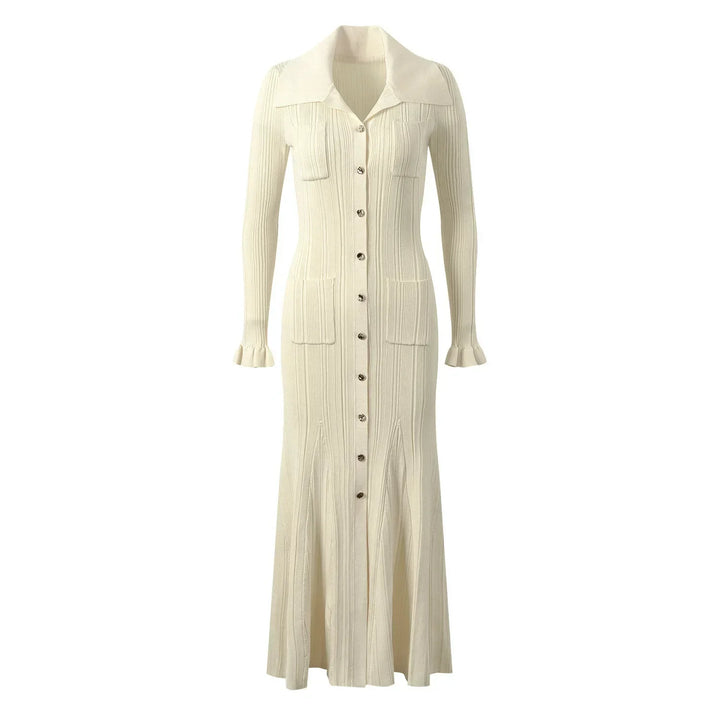 Martha | Polished Ribbed Button-Front Maxi Sweater Dress