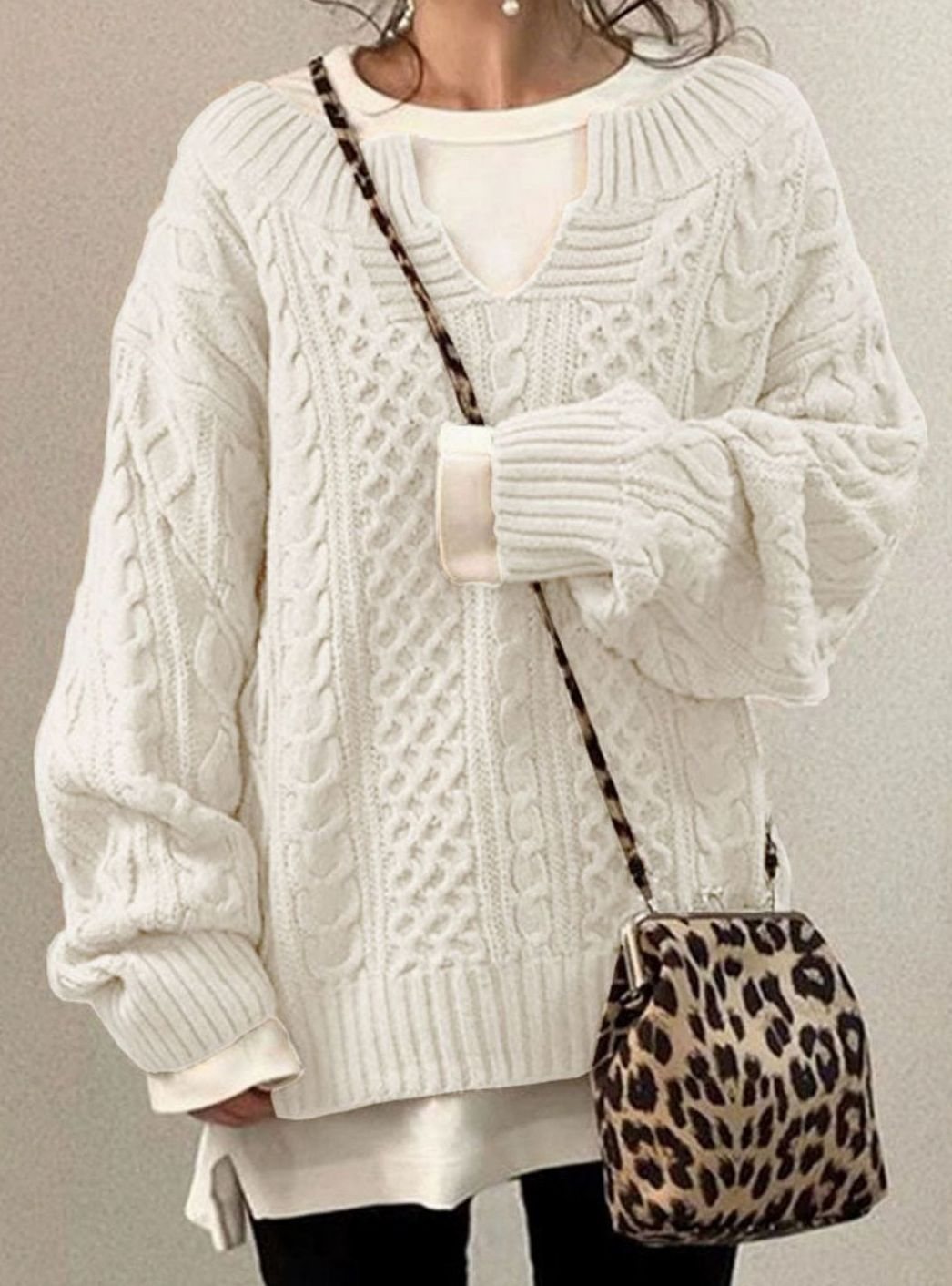 Martha | Timeless Oversized V-Neck Chunky Cable Knit Sweater