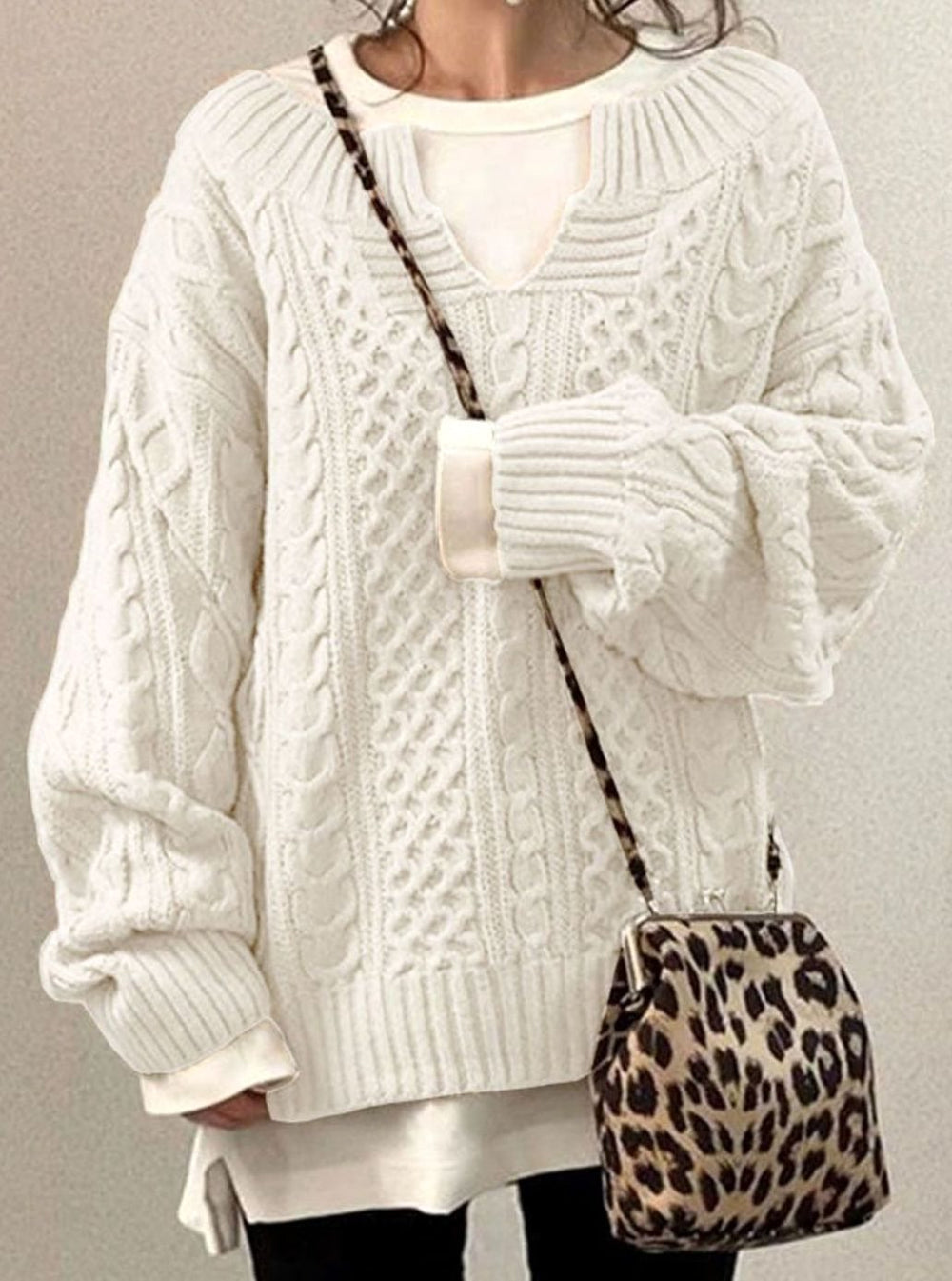 Martha | Timeless Oversized V-Neck Chunky Cable Knit Sweater