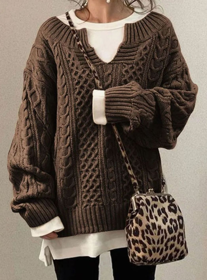 Martha | Timeless Oversized V-Neck Chunky Cable Knit Sweater