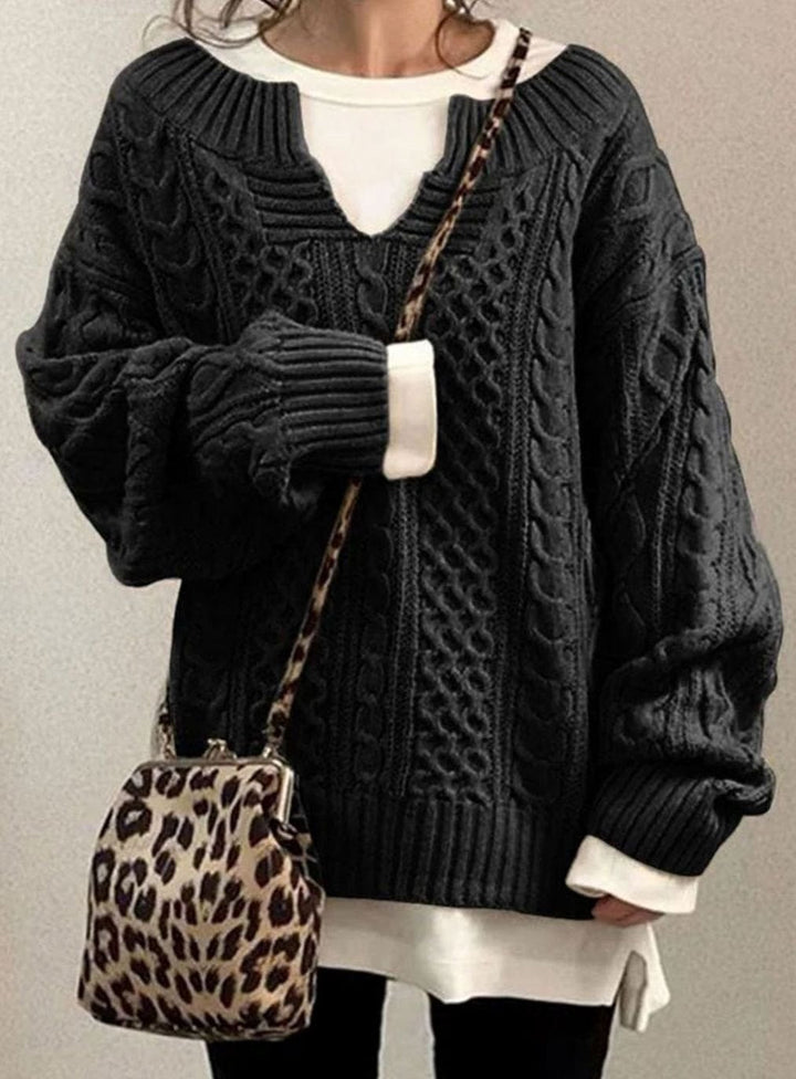 Martha | Timeless Oversized V-Neck Chunky Cable Knit Sweater