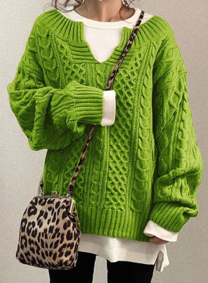 Martha | Timeless Oversized V-Neck Chunky Cable Knit Sweater