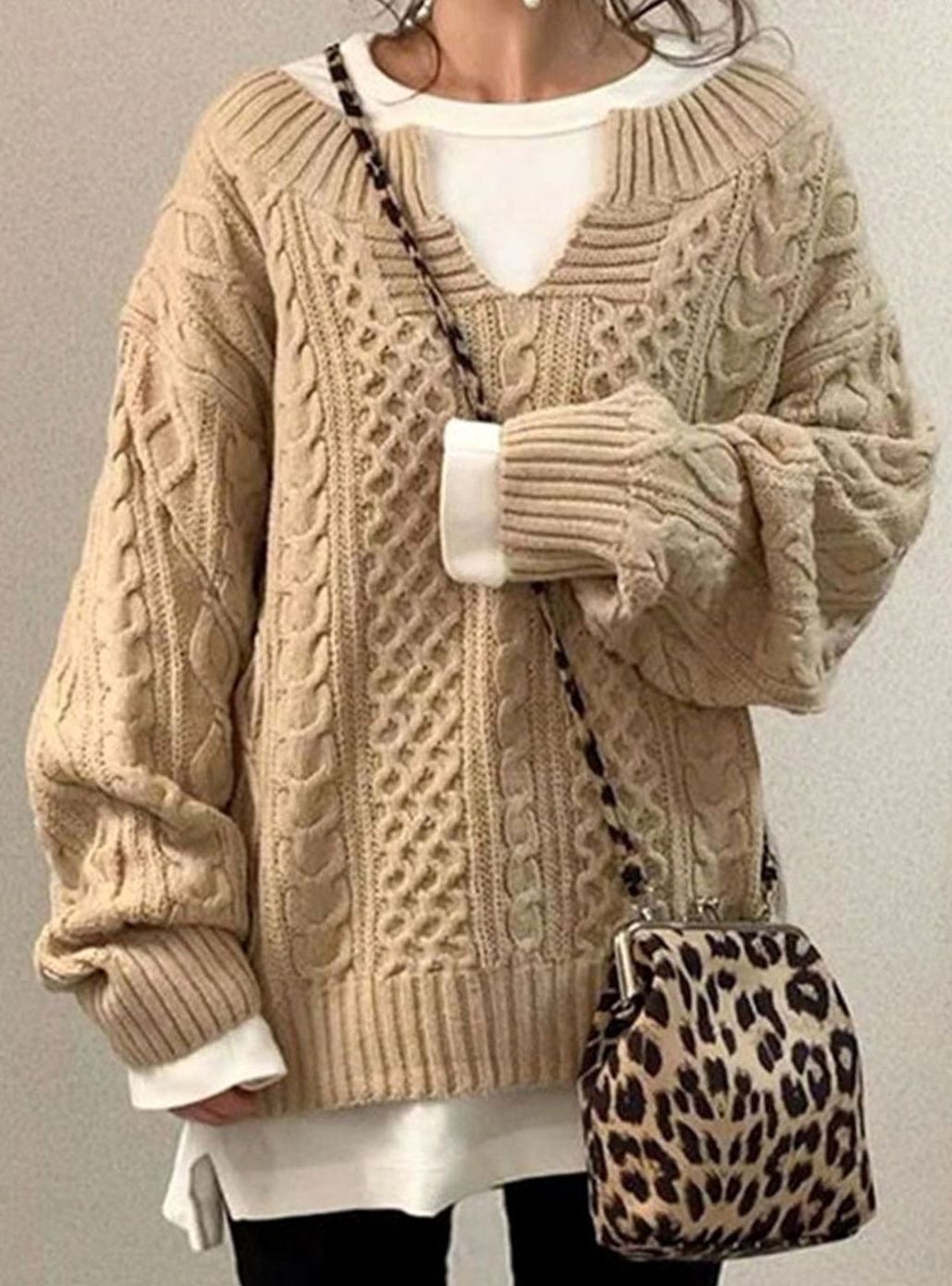Martha | Timeless Oversized V-Neck Chunky Cable Knit Sweater
