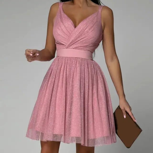 Mary | Sleeveless Glitter Wrap Christmas Dress