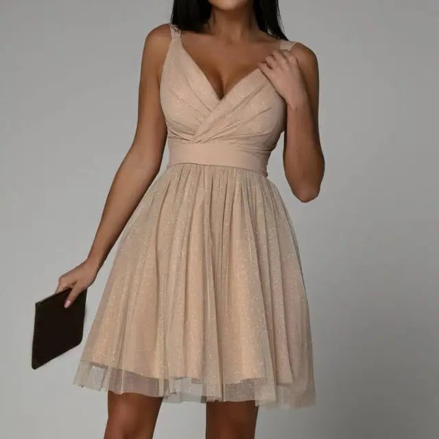 Mary | Sleeveless Glitter Wrap Christmas Dress