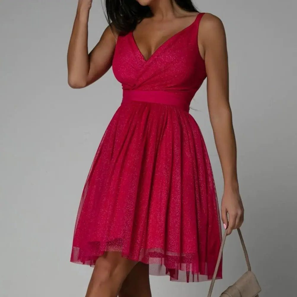 Mary | Sleeveless Glitter Wrap Christmas Dress