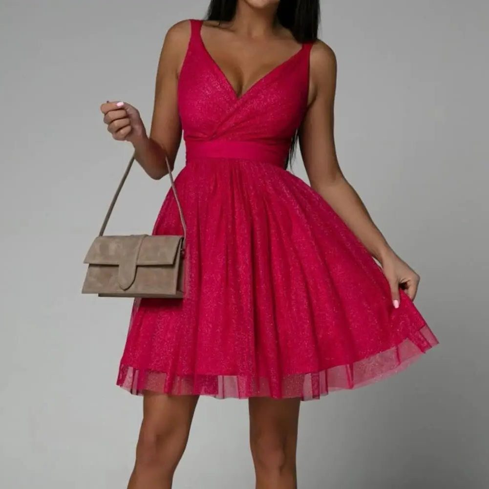 Mary | Sleeveless Glitter Wrap Christmas Dress