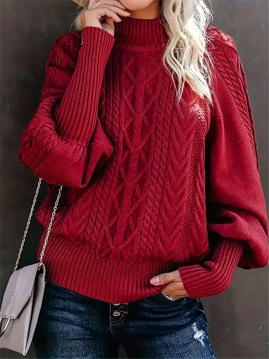 Megan | Relaxed Mock Neck Chunky Cable Knit Sweater