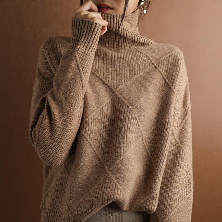 Natalie | Refined Diamond Knit Turtleneck Sweater