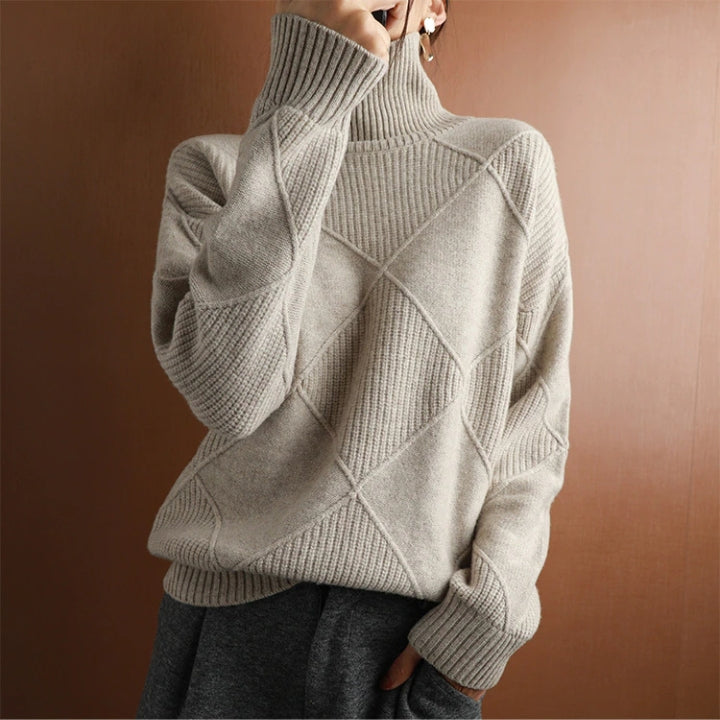 Natalie | Refined Diamond Knit Turtleneck Sweater