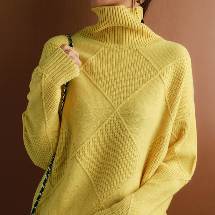 Natalie | Refined Diamond Knit Turtleneck Sweater