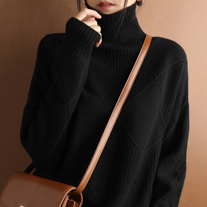 Natalie | Refined Diamond Knit Turtleneck Sweater