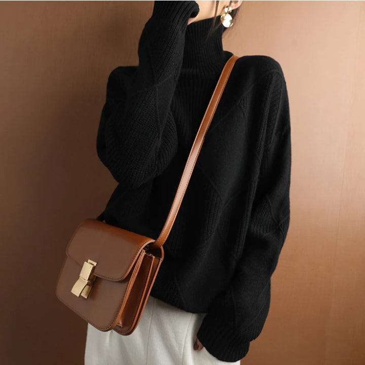Natalie | Refined Diamond Knit Turtleneck Sweater