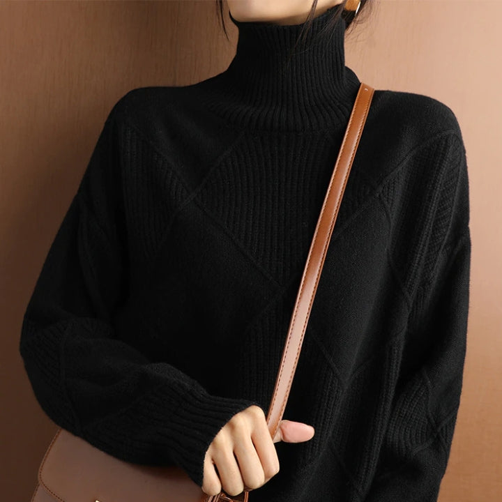 Natalie | Refined Diamond Knit Turtleneck Sweater