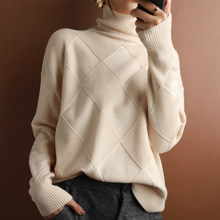 Natalie | Refined Diamond Knit Turtleneck Sweater