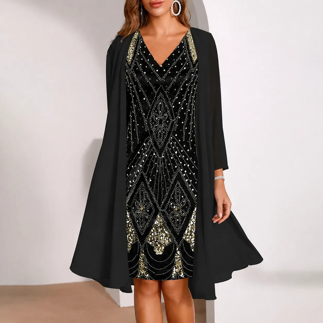 Nicole | Two-Piece Sequin-Look Christmas Dress with Jacket