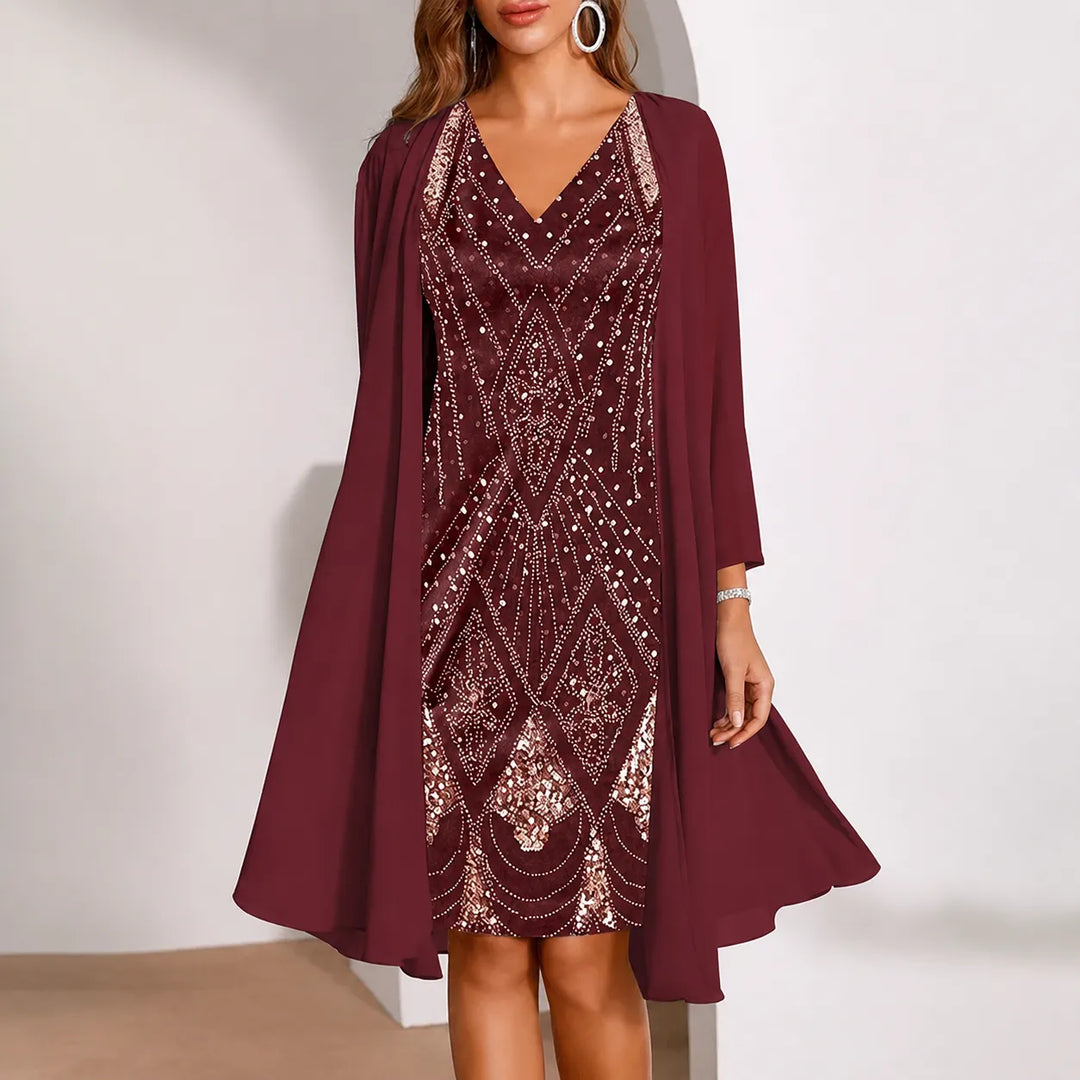 Nicole | Two-Piece Sequin-Look Christmas Dress with Jacket