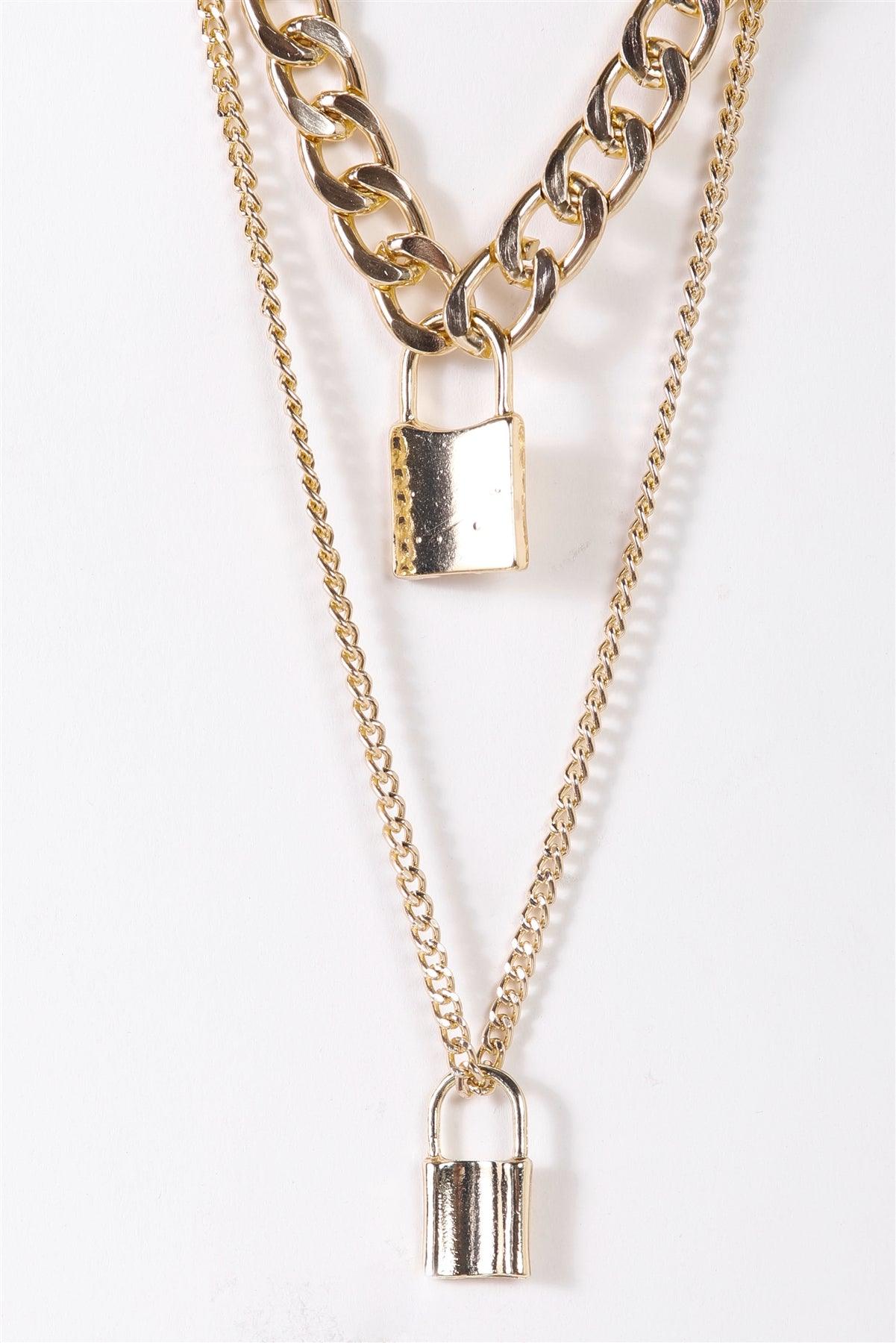 Jewelry- Necklace- Gold Chunky & Link Chains Padlocks Set Necklace