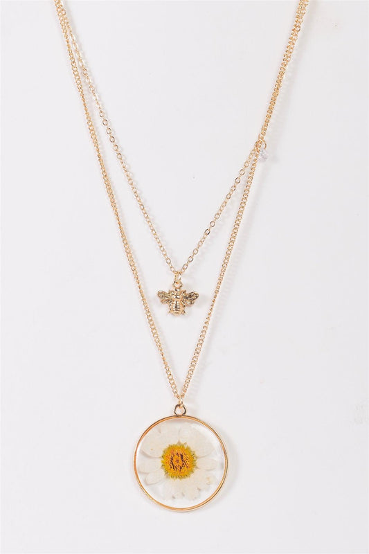 Jewelry- Necklace- Gold Chain Real Daisy Bee Faux Diamond Pendants Necklace