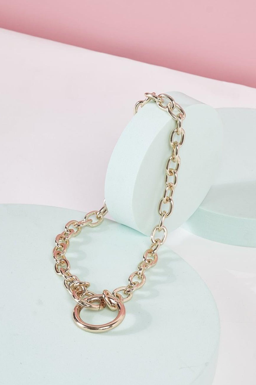 Jewelry- Gold Chain Link Two Clasp Ring Pendant Necklace